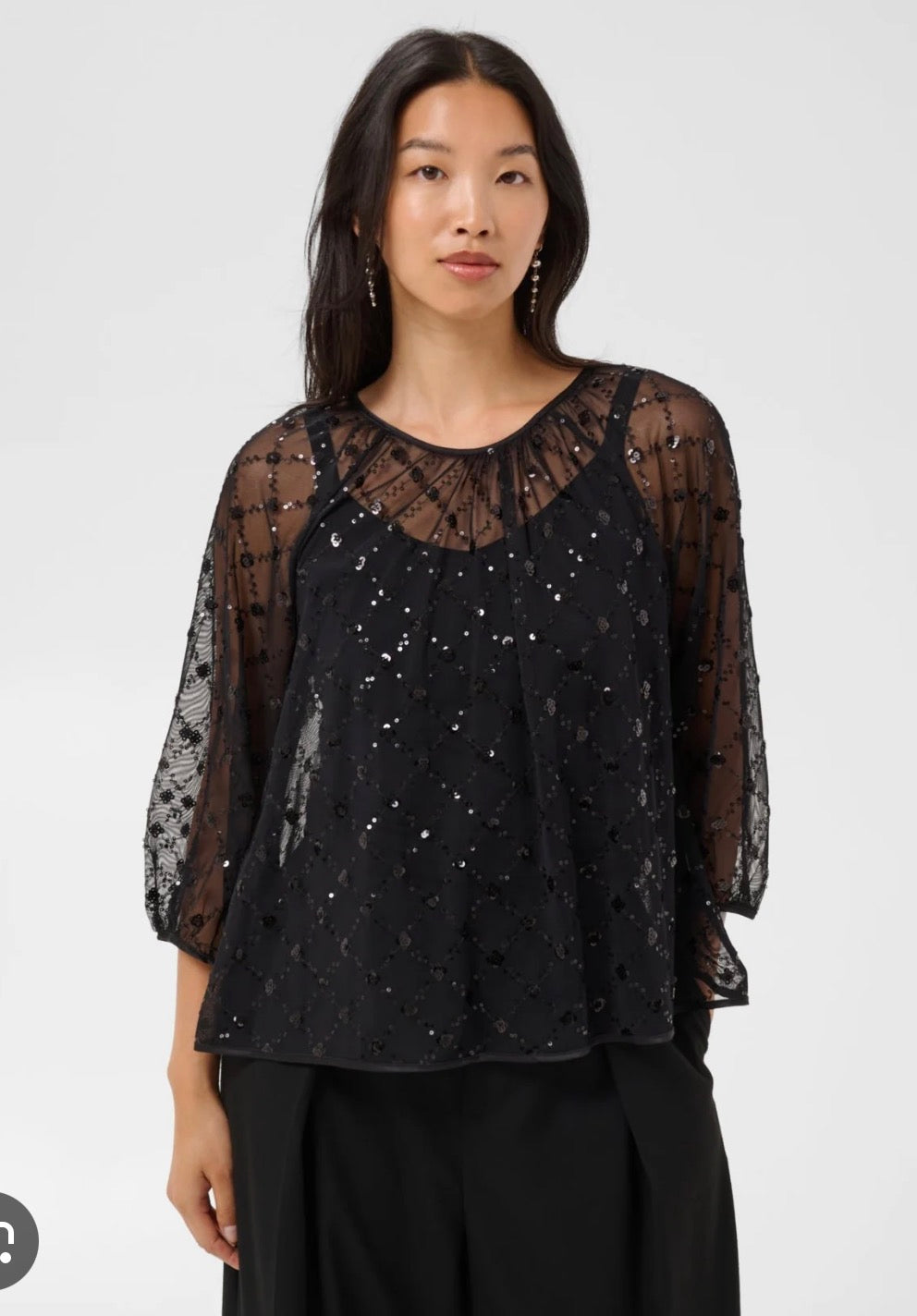 Dimka Sheer Sequin Blouse  - Black