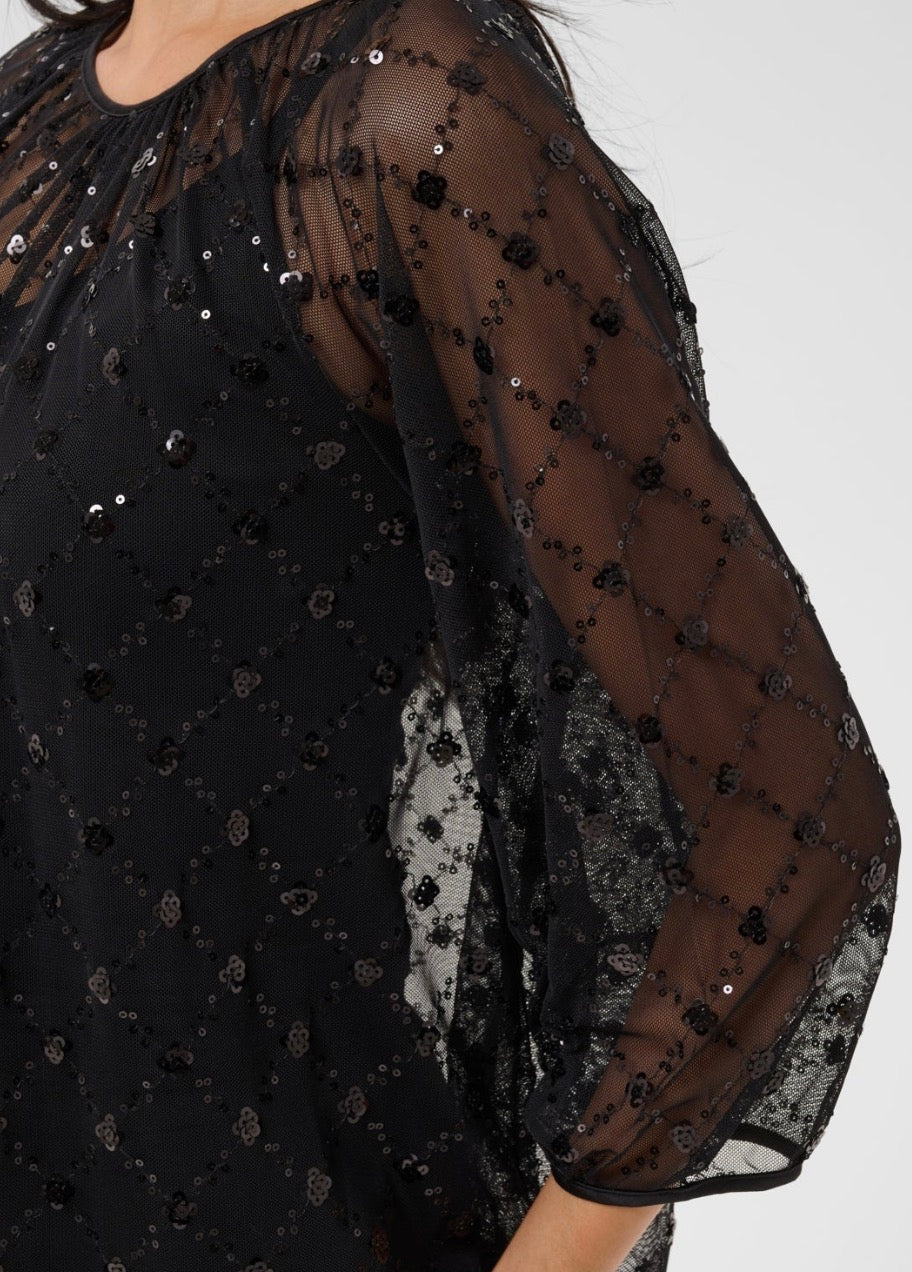 Dimka Sheer Sequin Blouse  - Black