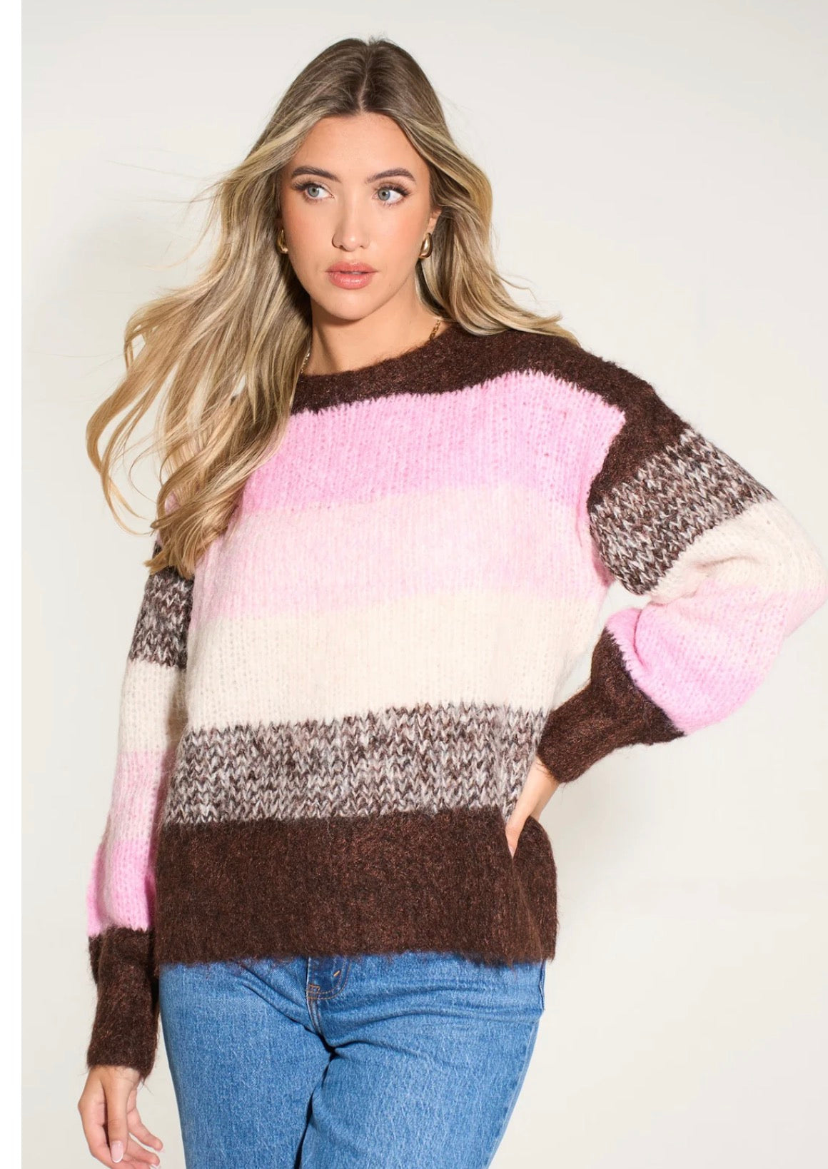 Striped Jumper in Brown/Pink