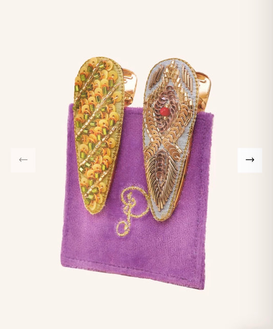 Jewelled Hair Clips - Feather & Stripe