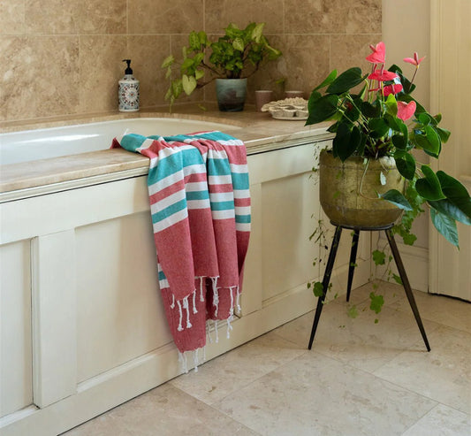 Hammam Striped Towel /Throw -Red/Green