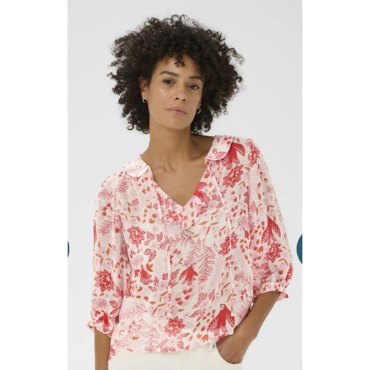 Alvia Bird Print Blouse - Poppy Red