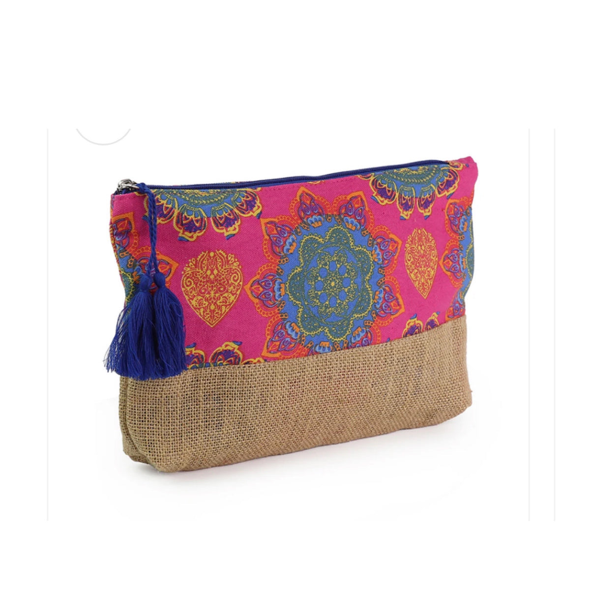 Cotton & Jute Pouch - Mandala Print Pink & Blue