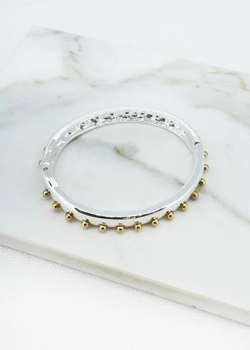 Silver And Gold Two Tone Stud Hinged Bangle