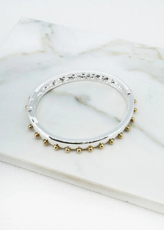 Silver And Gold Two Tone Stud Hinged Bangle