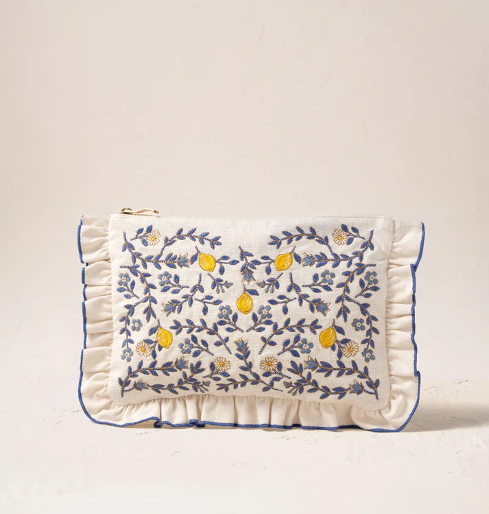 Lemon Garden Blue Trim Frill Pouch