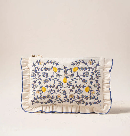 Lemon Garden Blue Trim Frill Pouch