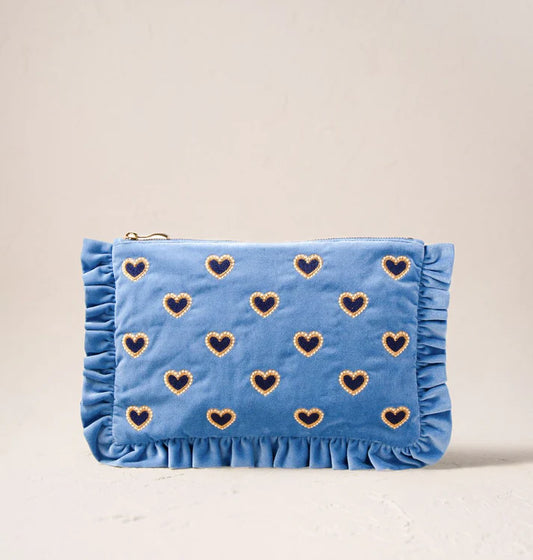 Love Hearts Frill Pouch - Cornflower Blue