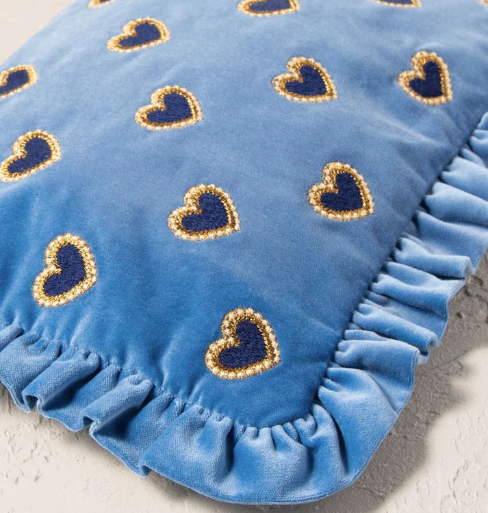 Love Hearts Frill Pouch - Cornflower Blue
