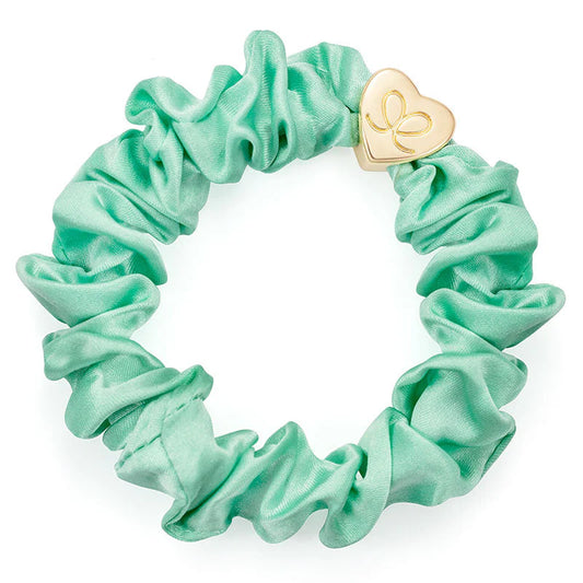 Gold Heart Silk Scrunchie - Mint