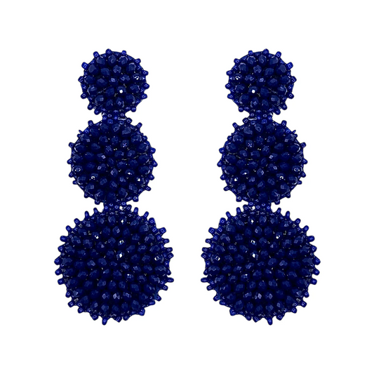 Lapis Triple Circle Crystal Drop Earrings
