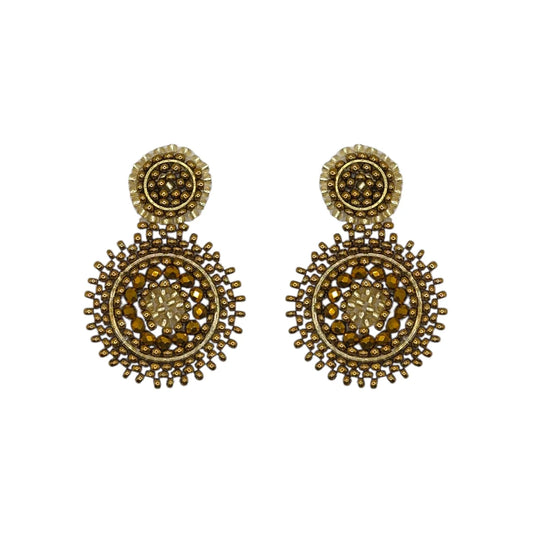 Mini Bronze Mix Beaded Circle Drop Earrings