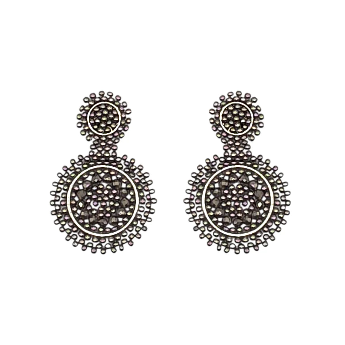 Mini Hematite Beaded Circle Drop Earrings