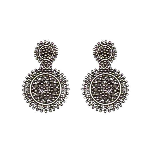 Mini Hematite Beaded Circle Drop Earrings