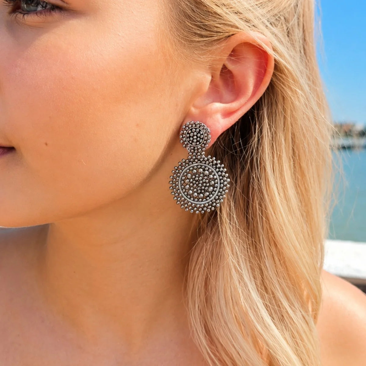 Mini Hematite Beaded Circle Drop Earrings