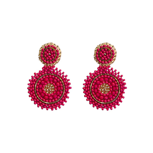 Mini Fuchsia Beaded Circle Drop Earrings
