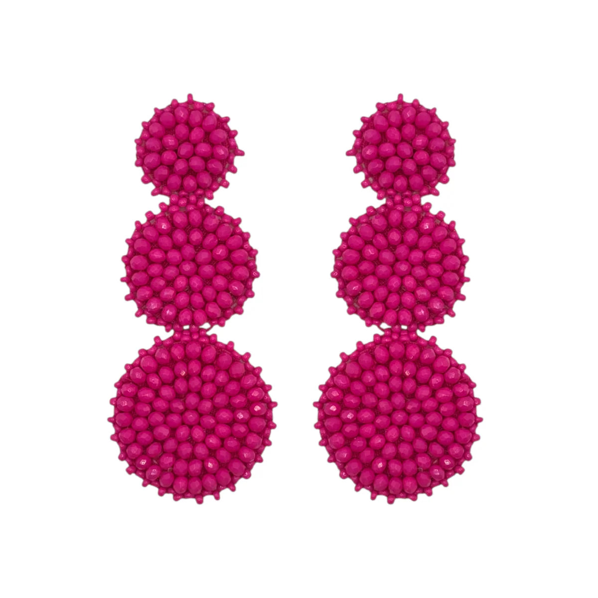 Fuschia Triple Circle Crystal Drop Earrings