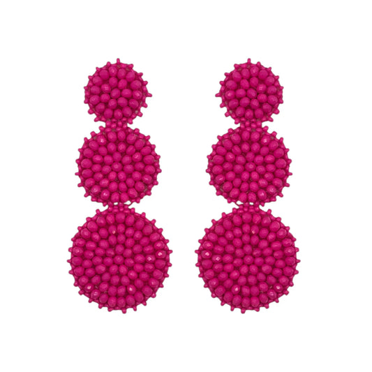 Fuschia Triple Circle Crystal Drop Earrings