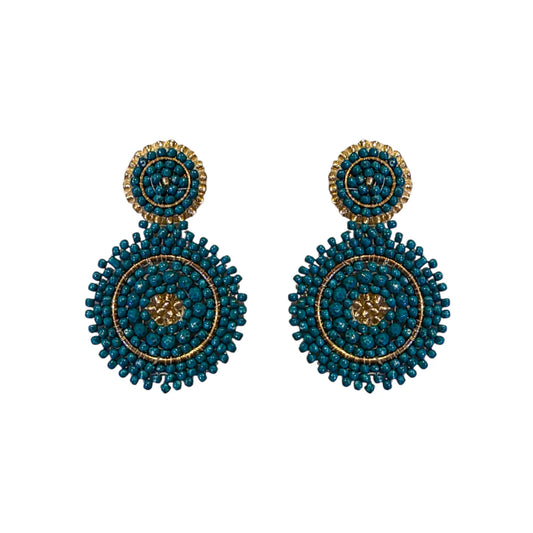 Mini Teal Beaded Circle Drop Earrings