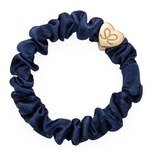 Gold Heart Silk Scrunchie - Navy Blue