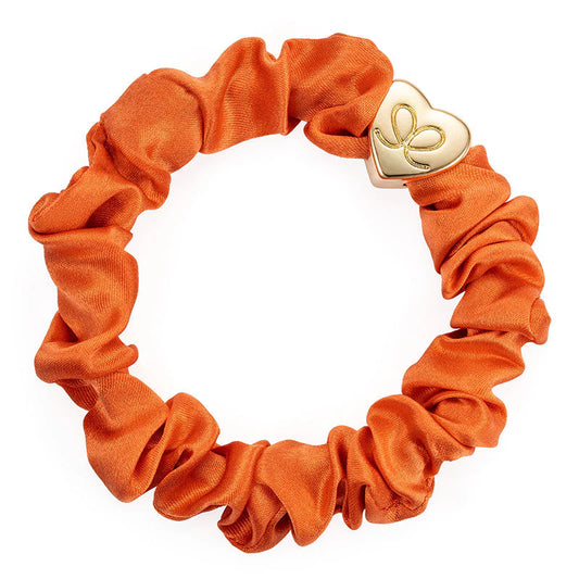 Gold Heart Silk Scrunchie - Orange