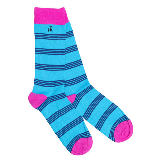 Aqua & Pink Striped Bamboo Socks