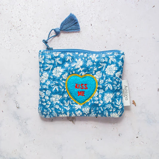Mini Block Print Coin Purse - Blue