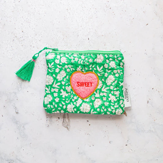 Mini Block Print Coin Purse - Green