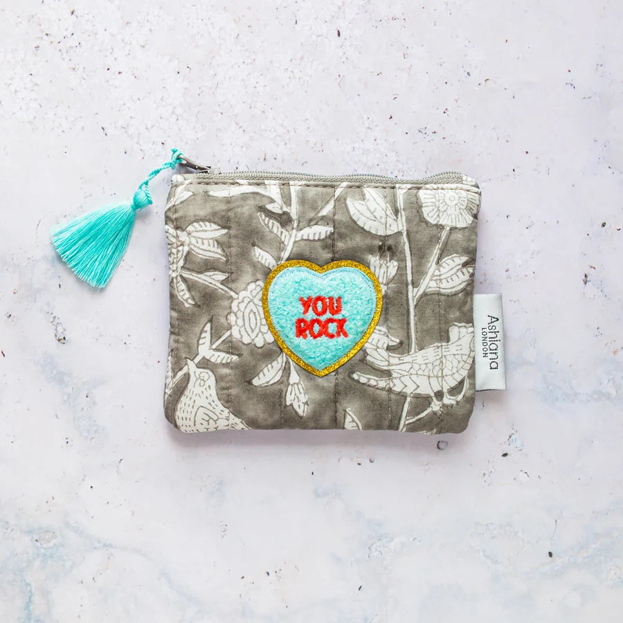 Mini Block Print Coin Purse - Grey