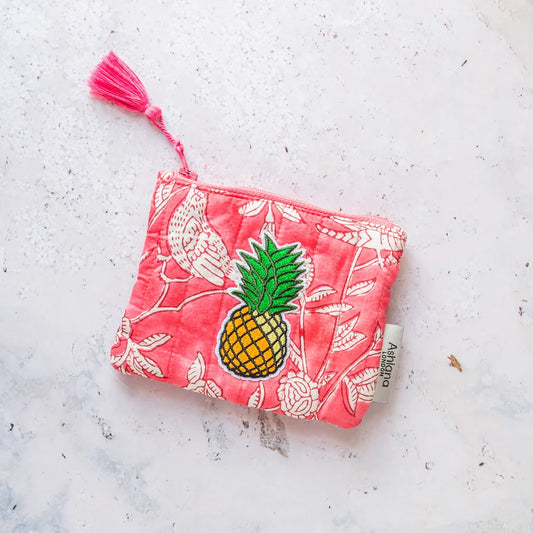 Mini Block Print Coin Purse - Pink