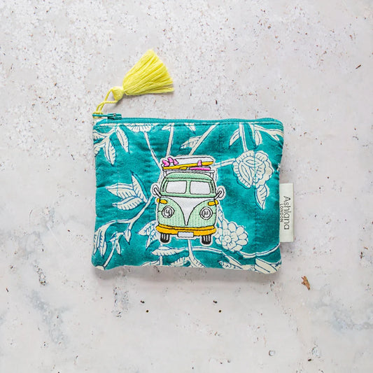 Mini Block Print Coin Purse - Turquoise