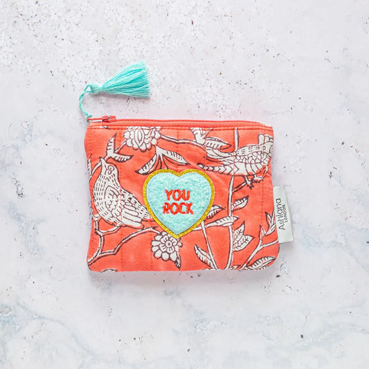 Mini Block Print Coin Purse - Coral