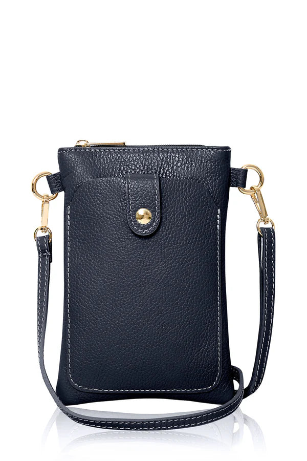 Phone Leather Crossbody Bag - Navy Blue