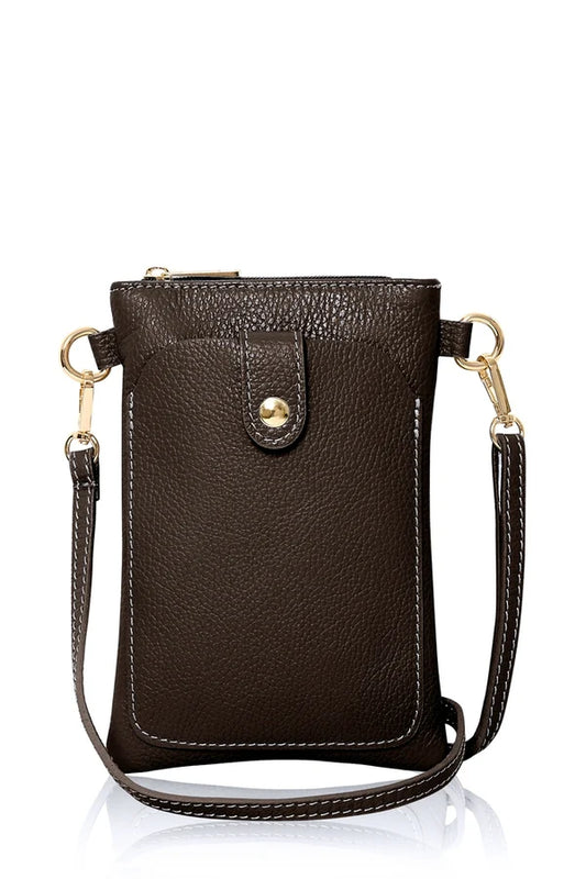 Phone Leather Crossbody Bag - Brown