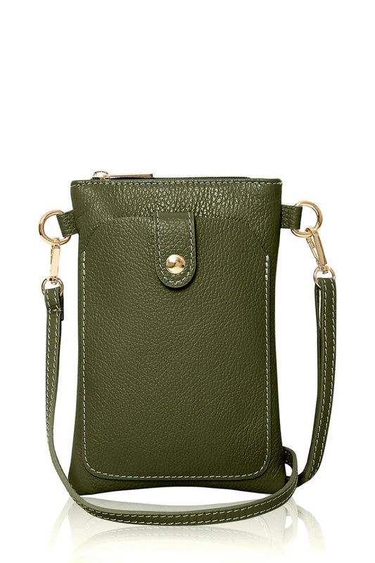 Phone Leather Crossbody Bag - Olive Green