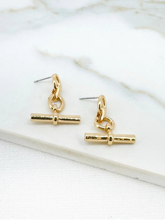 T Bar Earrings - Gold